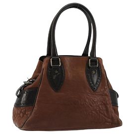 FENDI Enitco Hand Bag Leather Brown Gold