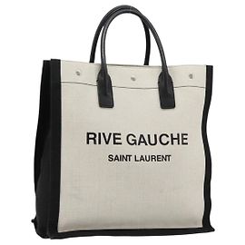 SAINT LAURENT Hand Bag Canvas Beige Silver