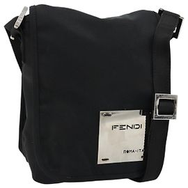 FENDI Shoulder Bag Nylon Black Silver