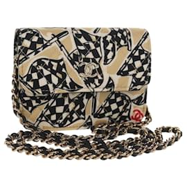 CHANEL Matelasse Chain Shoulder Bag Satin Beige Gold CC