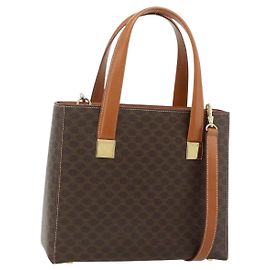 Céline CELINE Macadam Canvas Hand Bag PVC Leather 2way Brown Gold