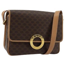 Céline CELINE Macadam Canvas Shoulder Bag PVC Leather Brown Gold