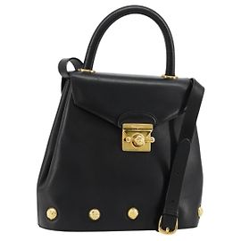 Salvatore Ferragamo Bolso de Mano Gancini Cuero 2way Negro Oro