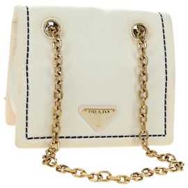 PRADA Chain Shoulder Bag Nylon White Gold