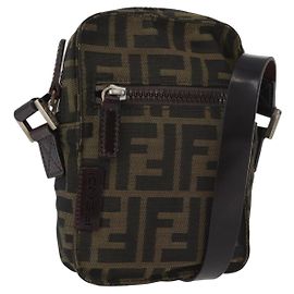 FENDI Zucca Canvas Shoulder Bag Black Brown