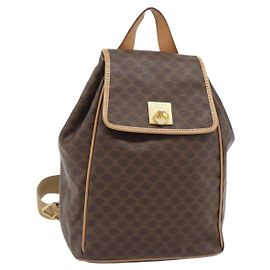 Céline CELINE Macadam Canvas Backpack PVC Leather Brown Gold