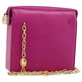 Christian Dior Chain Shoulder Bag Leather Pink Gold