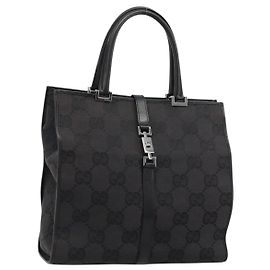 GUCCI GG Canvas Tote Bag Black Silver 002 1064 3444