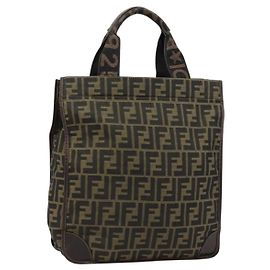 FENDI Zucca Canvas Hand Bag Black Brown