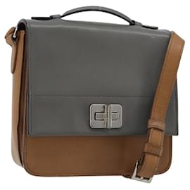 PRADA Shoulder Bag Leather Brown Silver