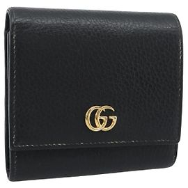 GUCCI GG Marmont Cartera Compacta Cuero Negro Oro 598587