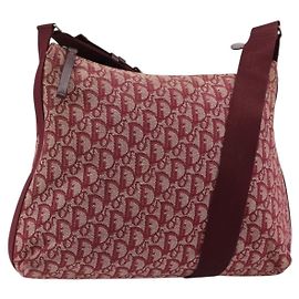 Christian Dior Trotter Canvas Shoulder Bag Red Silver