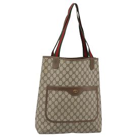 GUCCI GG Supreme Web Sherry Line Tote Bag PVC Beige Red 39 02 003