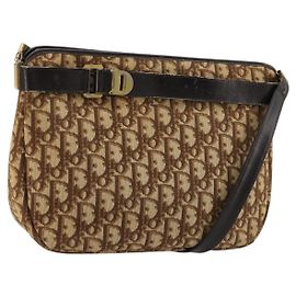 Christian Dior Trotter Canvas Shoulder Bag Brown Gold