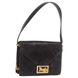 Céline CELINE Horse Carriage Shoulder Bag Leather Black Gold