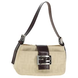 FENDI Zucca Canvas Mamma Baguette Shoulder Bag White Silver