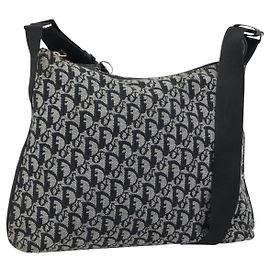 Christian Dior Trotter Canvas Shoulder Bag Black Silver