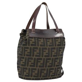 FENDI Zucca Canvas Hand Bag Black Brown