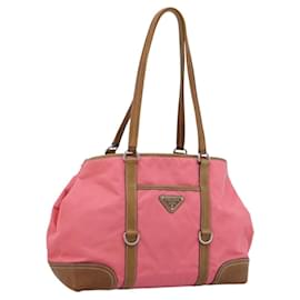PRADA Tote Bag Leather Nylon Pink Silver