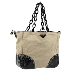 PRADA Plastic Chain Tote Bag Canvas Beige Silver