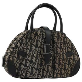 Christian Dior Trotter Canvas Double Saddle Hand Bag Black Silver