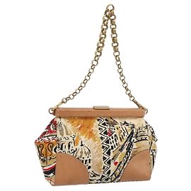 PRADA Chain Shoulder Bag Canvas Brown Gold