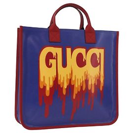 GUCCI Hand Bag PVC Blue Red 550763