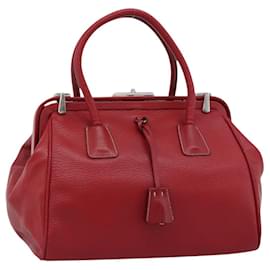 PRADA Hand Bag Leather Red Silver