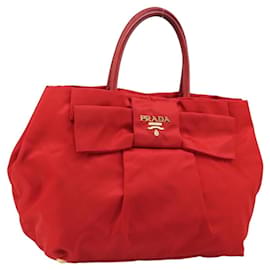 PRADA Ribbon Hand Bag Nylon Red Gold