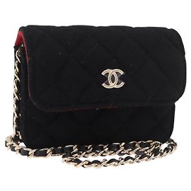 CHANEL Bolso de hombro Matelassé con cadena Canvas Negro Oro CC