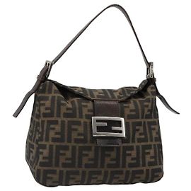 FENDI Mamma Baguette Schultertasche aus Zucca Canvas Schwarz Braun