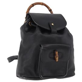 GUCCI Mochila Bamboo Cuero Negro Oro 003 2034 0030
