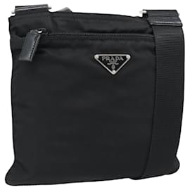 Borsa a tracolla PRADA in nylon nero e argento, autentica BA13615A