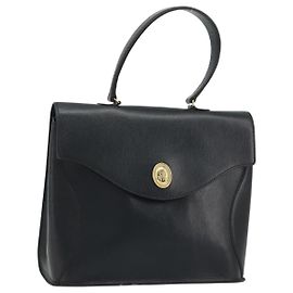 Christian Dior Hand Bag Leather Navy Gold