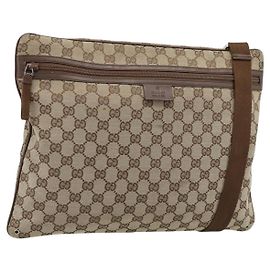 GUCCI GG Canvas Shoulder Bag Beige Silver 90477