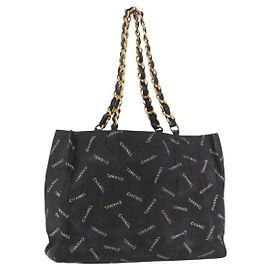 CHANEL Matelasse Chain Tote Bag Coated Canvas Black Gold CC
