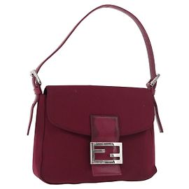 FENDI Mamma Baguette Shoulder Bag Cotton Jersey Bordeaux Silver