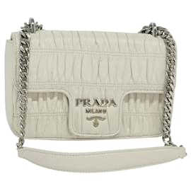 PRADA Gathered Chain Shoulder Bag Leather White Silver