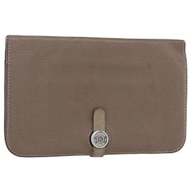 Hermès HERMES Dogon Duo GM Wallet Leather Gray