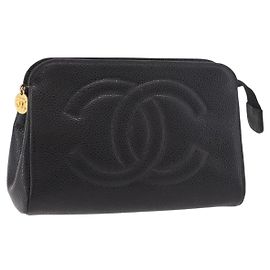 CHANEL Pouch Caviar Skin Black Gold CC