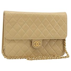 CHANEL Sac à épaule Matelassé à chaîne Agneau Beige Or CC