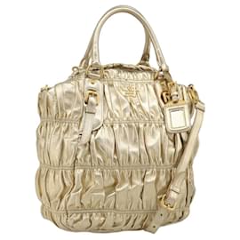 PRADA Hand Bag Leather 2way Gold Tone Gold