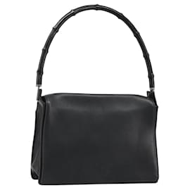 GUCCI Bamboo Shoulder Bag Leather Black Silver