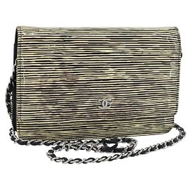 CHANEL COCO Mark Chain Wallet Shoulder Bag Patent White Black CC