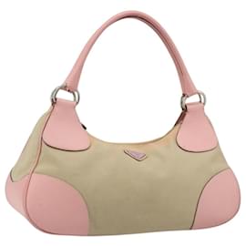 PRADA Hand Bag Canvas Beige Silver