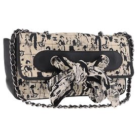CHANEL Choco Bar Chain Shoulder Bag Satin Black Silver CC