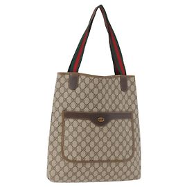 GUCCI GG Supreme Web Sherry Line Tote Bag PVC Beige Gold 378 02 003