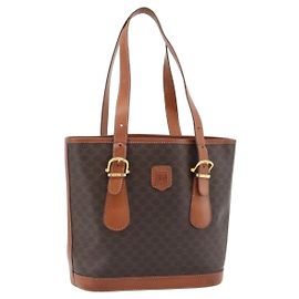 Céline CELINE Macadam Canvas Tote Bag PVC Leder Braun Gold