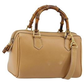 GUCCI Bamboo Hand Bag Leather 2way Beige Gold