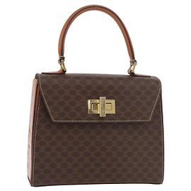 Céline CELINE Macadam Canvas Hand Bag PVC Leather Brown Gold